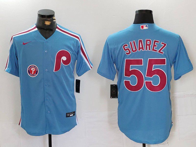 Men Philadelphia Phillies #55 Suarez Blue Throwback 2024 Nike MLB Jersey style 3->philadelphia phillies->MLB Jersey